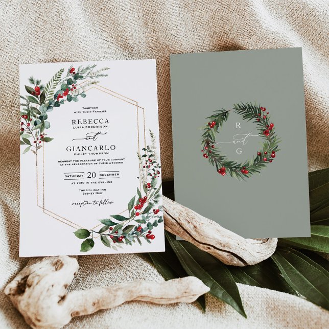 Invitación Elegante Boda de Navidades de Verdor de las Berrie (Subido por el creador)