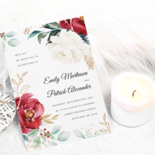 Invitación Elegante Boda de Navidades florales de invierno