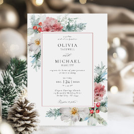 Invitación Elegante Boda de Navidades florales de invierno