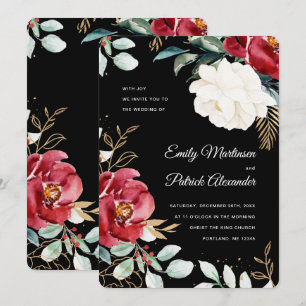 Invitación Elegante Boda de Navidades florales negras