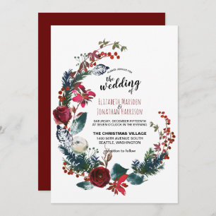 Invitación Elegante Boda de Navidades florales rojos de Borgo