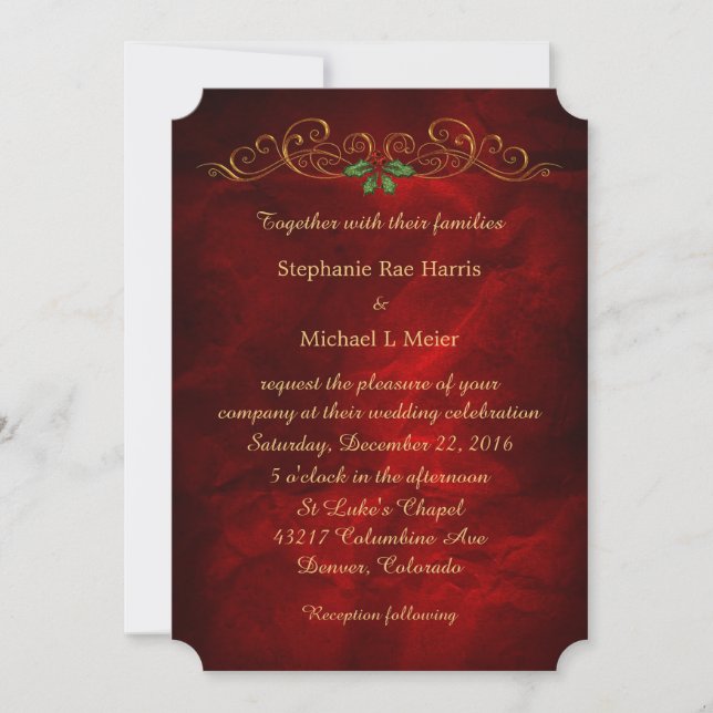 Invitación Elegante Boda de Navidades Red Holly (Anverso)