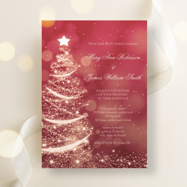 Invitación Elegante Boda de Navidades Rojos y Oro (Elegant Red & Gold Christmas Wedding Invitation)