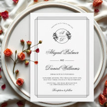 Elegante boda de negro, rama blanca y iniciales