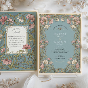 Invitación Elegante Boda de Nenúfar Rosa Art Nouveau