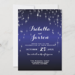 Invitación Elegante boda de noche estrellada en azul oscuro
