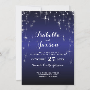 Invitación Elegante boda de noche estrellada en azul oscuro