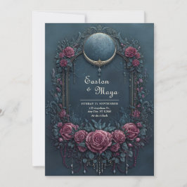 Invitación Elegante boda de noche floral burgundy oscuro navy