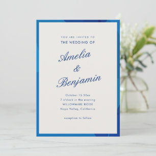 Invitación Elegante Boda de Nombres de Pareja en Azul Abstrac