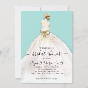 Invitación Elegante Boda de novia con ducha de novia azul