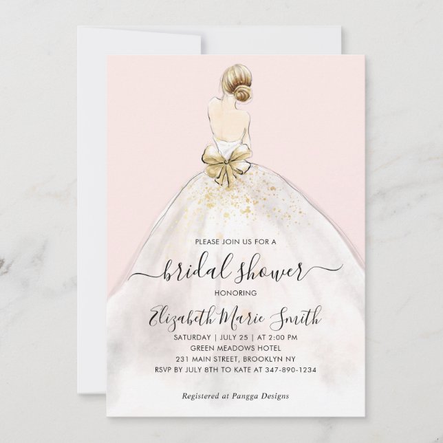 Invitación Elegante Boda de novia con ducha de novia rosa (Anverso)