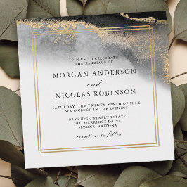 Invitación Elegante Boda de Opulencia de Mármol Negro y Oro