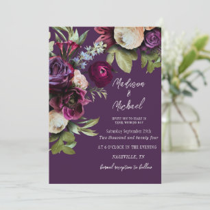Invitación Elegante Boda de oraciones florales púrpura
