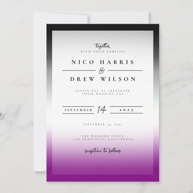 Invitación Elegante Boda de Orgullo Asexual  (Anverso)