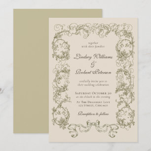 Invitación Elegante Boda de origen beige crema beige-ornate