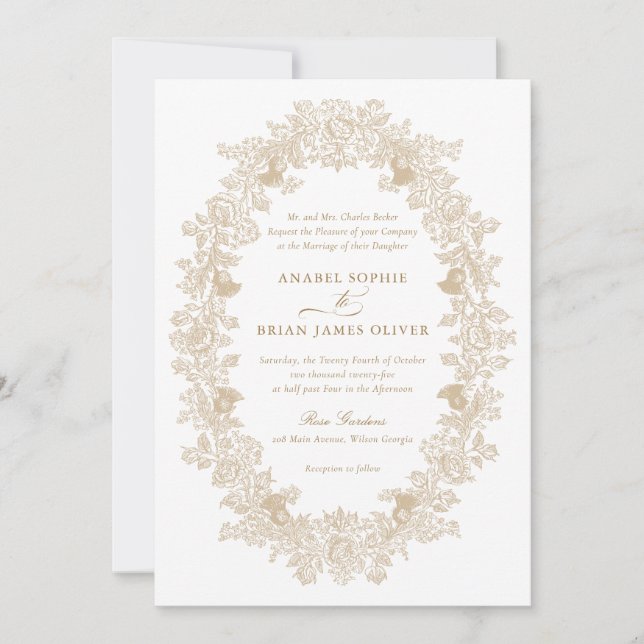 Invitación Elegante Boda de ornamentos dorados (Anverso)