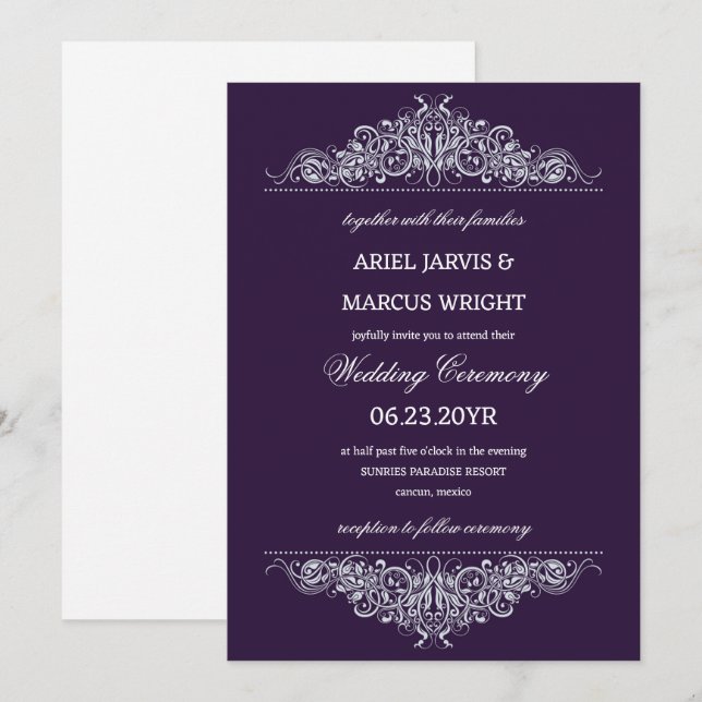Invitación Elegante Boda de ornato formal (Anverso / Reverso)