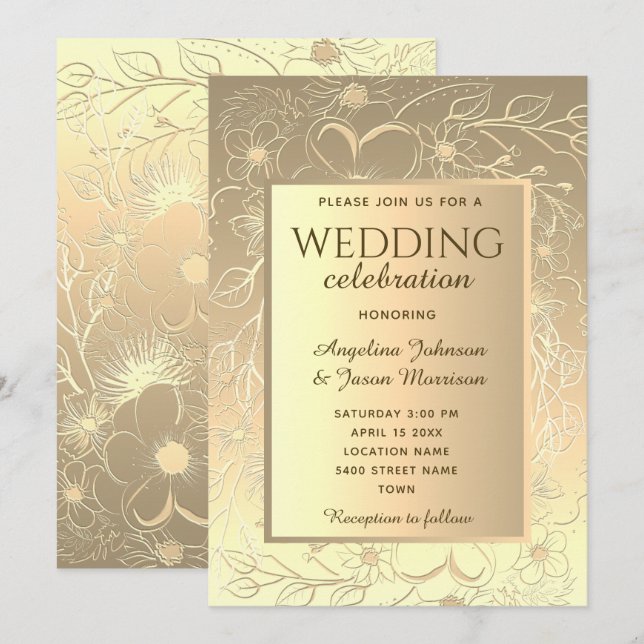 Invitación Elegante Boda de Oro (Anverso / Reverso)