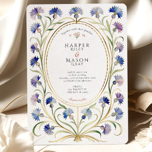 Invitación Elegante Boda de oro Art Nouveau Cornflower