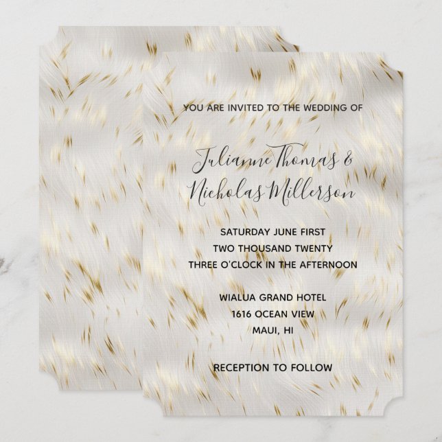 Invitación Elegante Boda de Oro Blanco (Anverso / Reverso)