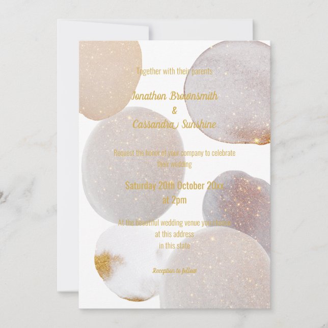 INVITACIÓN ELEGANTE BODA DE ORO BLANCO DE MÁRMOL ABSTRACTO (Anverso)