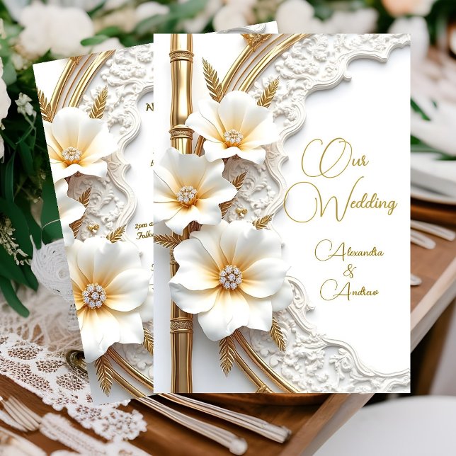Invitación Elegante Boda de oro blanco Diamante Floral Bambú (Subido por el creador)