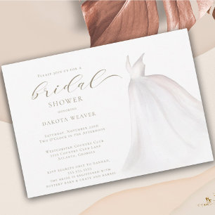 Invitación Elegante Boda de oro blanco vestido ducha de novia