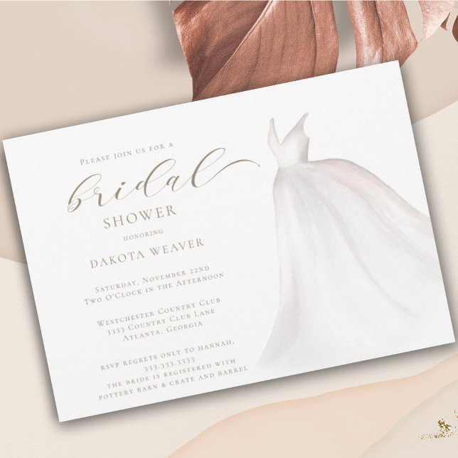 Invitación Elegante Boda de oro blanco vestido ducha de novia (Subido por el creador)