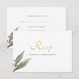 Invitación Elegante boda de oro botánico de hoja verde RSVP