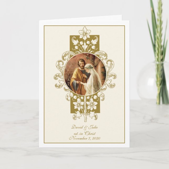 Invitación Elegante Boda de oro católico invitado (Anverso)