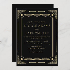 Invitación Elegante Boda de oro de deco negro