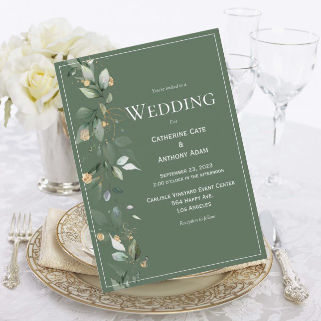 Invitación Elegante Boda de oro de Eucalipto Rústico Verde (Subido por el creador)