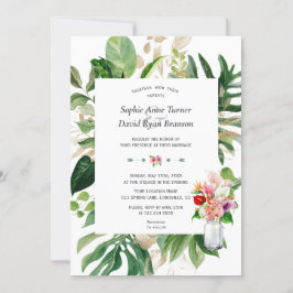 Invitación Elegante Boda de oro de flores de jardín tropical