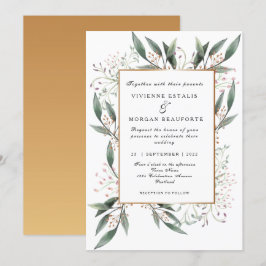 Invitación Elegante boda de oro de la hoja verde de color agu