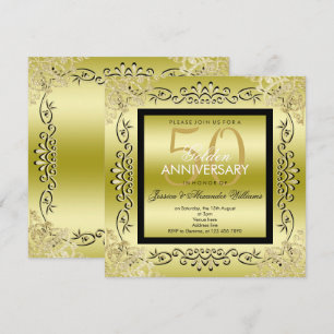 Invitación Elegante Boda de Oro de Mujer Dorado y Negro