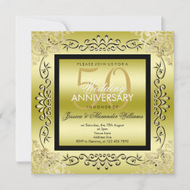 Invitación Elegante Boda de Oro de Mujer Dorado y Negro