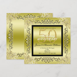 Invitación Elegante Boda de Oro de Mujer en Dorado y Negro