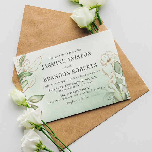 Invitación Elegante Boda de Oro Eucalyptus (Subido por el creador)