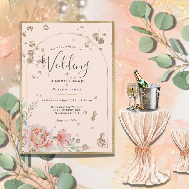 Invitación Elegante Boda de Oro Floral Peach (Subido por el creador)