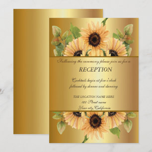 Invitación Elegante Boda de Oro,Girasoles Recepción