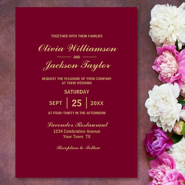 Invitación Elegante Boda de oro magenta simple (Subido por el creador)