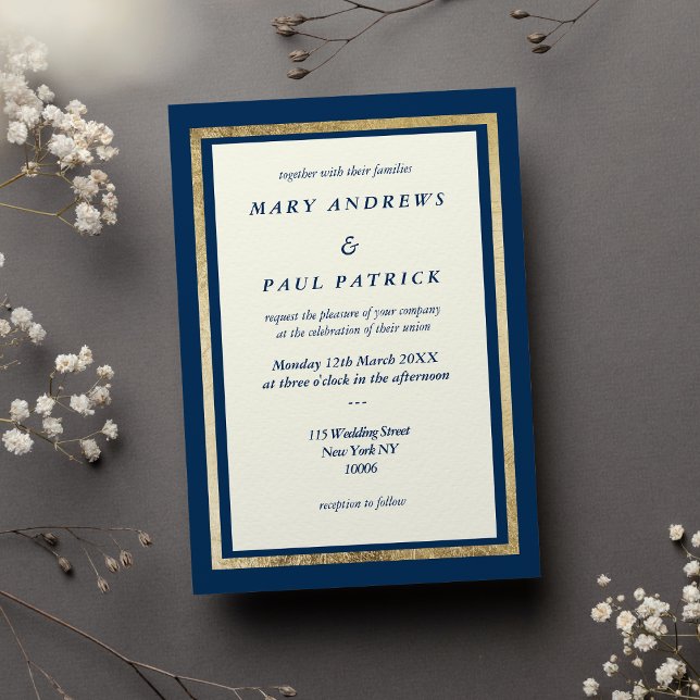 Invitación Elegante Boda de oro marfil azul marino glam azul (Elegant ivory gold navy blue glam Wedding )