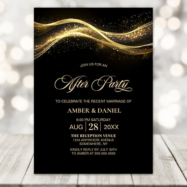 Invitación Elegante Boda de oro negro tras Fiesta (Subido por el creador)