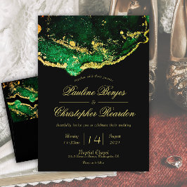 Invitación Elegante Boda de oro negro verde de tono jewel