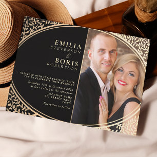 Invitación Elegante Boda de Oro Negro Vintage