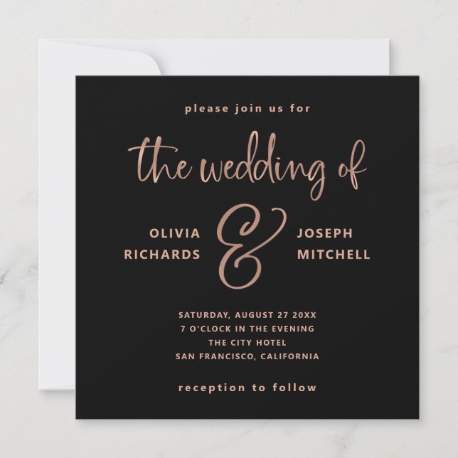 Invitación Elegante Boda de oro negro y falso Rosa (Anverso)