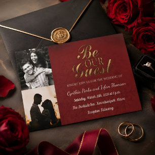 Invitación Elegante Boda de Oro Negro y Rojo Personalizada co