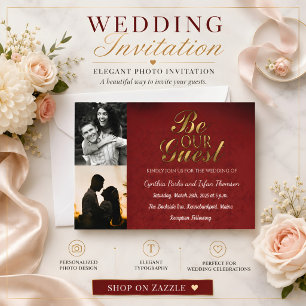 Invitación Elegante Boda de Oro Negro y Rojo Personalizada co
