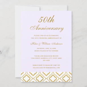 Invitación Elegante Boda de Oro & Púrpura 50 Aniversario de B