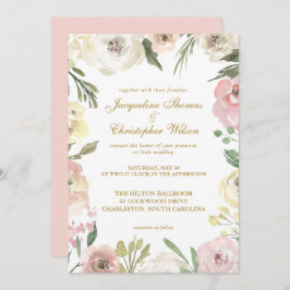 Invitación Elegante Boda de oro rosa Rubor floral de primaver